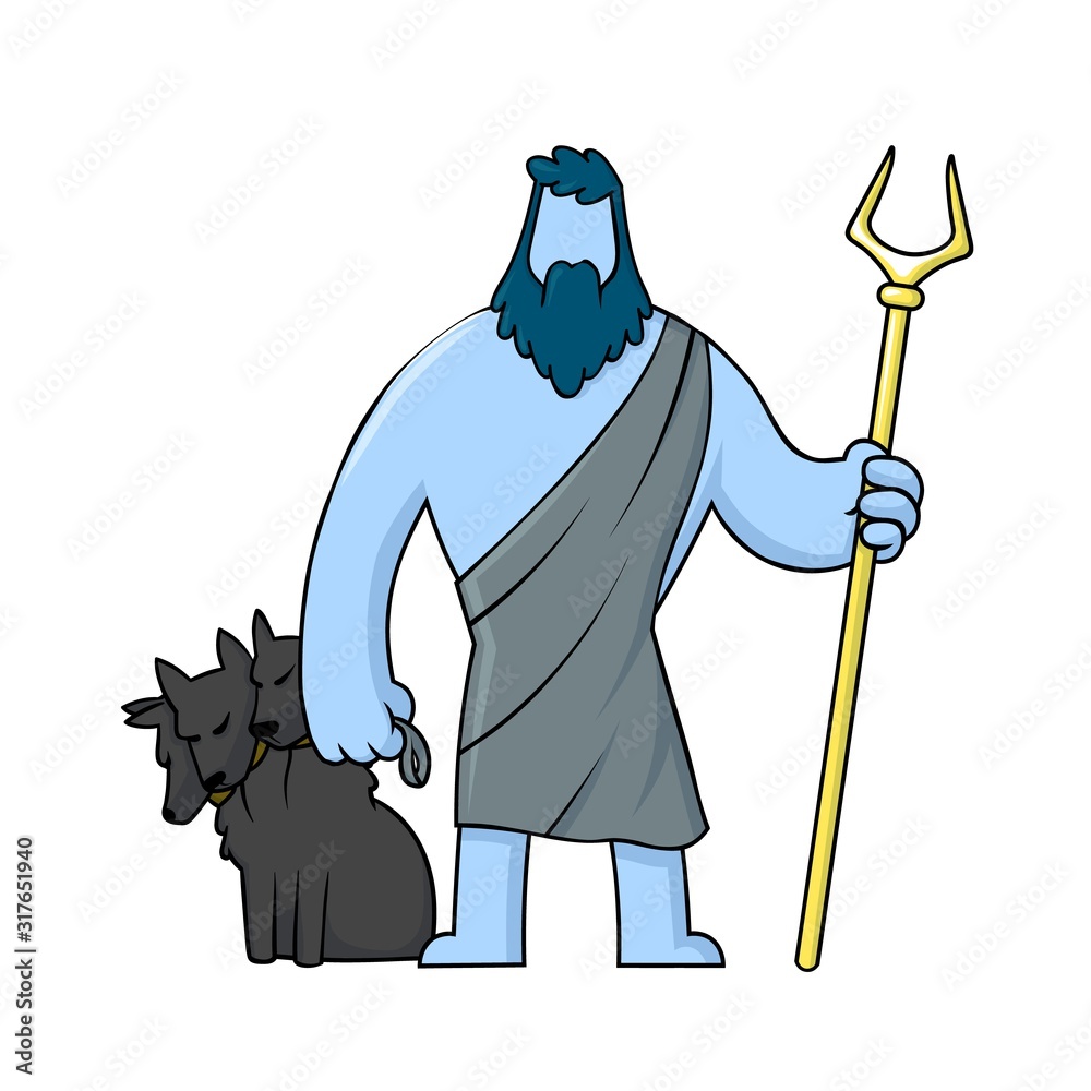 Hades and his dog Cerberus, mythological Greek God of the dead underworld.  Cartoon style character. Flat vector illustration, isolated on white  background. Stock Vector | Adobe Stock