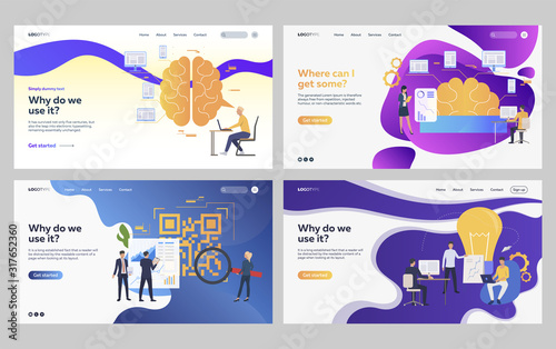 Set of business people analyzing ideas for project. Flat vector illustrations of managers developing application. Brainstorming, digital project concept for banner, website design or landing web page