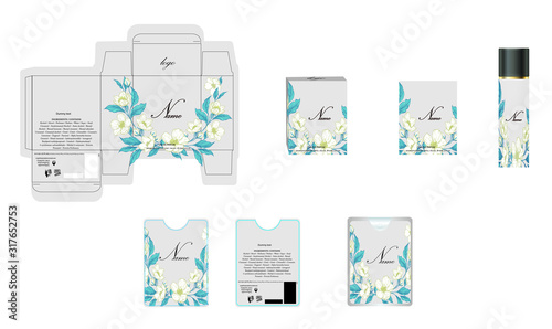 Packaging design, luxury perfume box,  pocket perfume and deo design template and mock up box. Illustration vector.