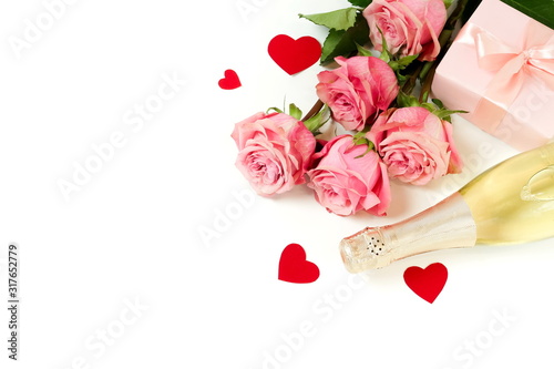 Valentine's day, birthday, romantic  background. Bouquet of pink roses flower...