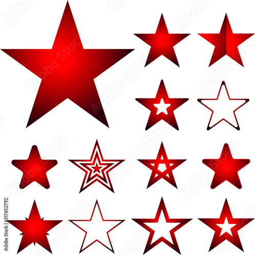  Retro stars, sunburst. Red beams firework. Design elements. Best for sale sticker, price tag, quality mark. Flat vector illustration Isolated on white background.
