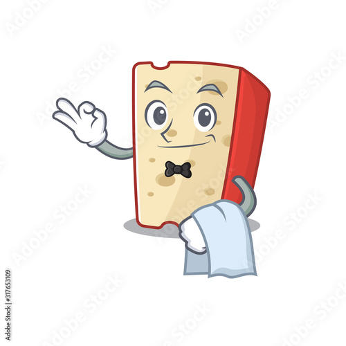 Friendly dutch cheese Character stand as a Waiter character