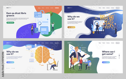 Set of business people developing digital project. Flat vector illustrations of office staff working on application. Brainstorming, development concept for banner, website design or landing web page