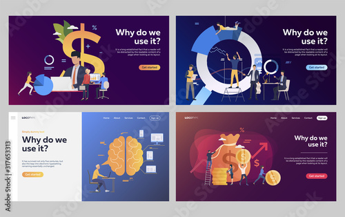 Set of business people developing financial strategy. Flat vector illustrations of managers analyzing financial decrease. Development, finances concept for banner, website design or landing web page