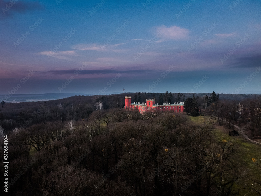 Obraz premium Hradek at Nechanice is a neo-Gothic chateau building situated on a slight elevation 800 m northwest of the village center of Hradek, 2.8 km southeast of the town of Nechanice and 11km west of Hradec.