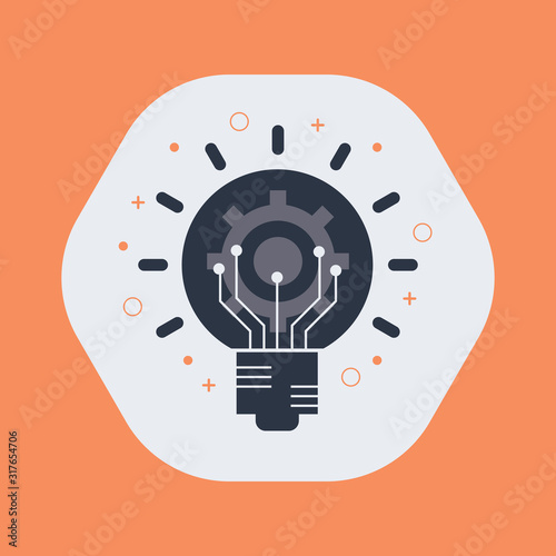 Creative idea flat line icon. Brain in light-bulb vector illustration