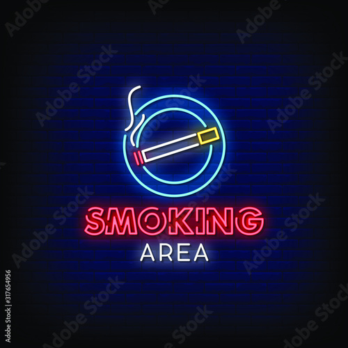 Smoking Area Neon Signs Style Text Vector