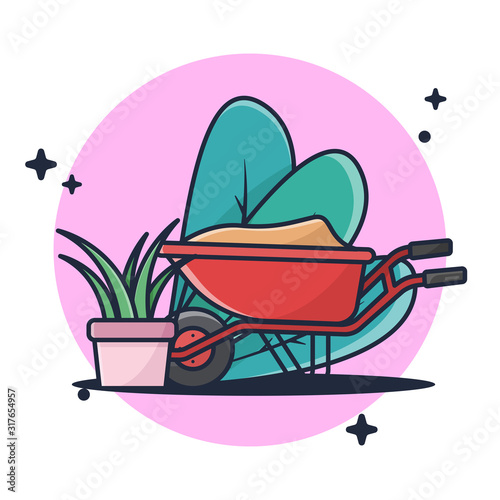 Farming with Soil Wagon Vector Illustration