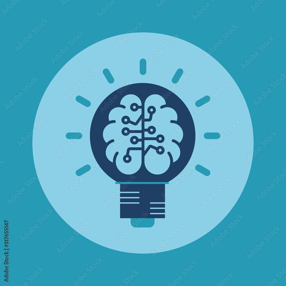 Brain light bulb concept of innovation and imagination