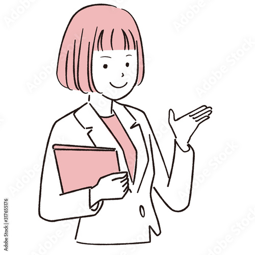 手描き1color  女性 おかっぱ 案内