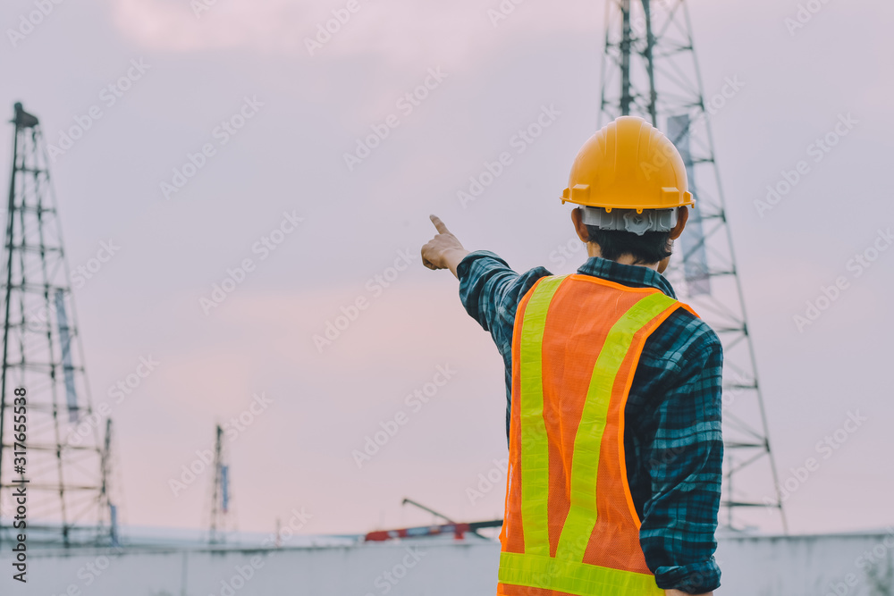 Engineer construction worker control building construction estate background