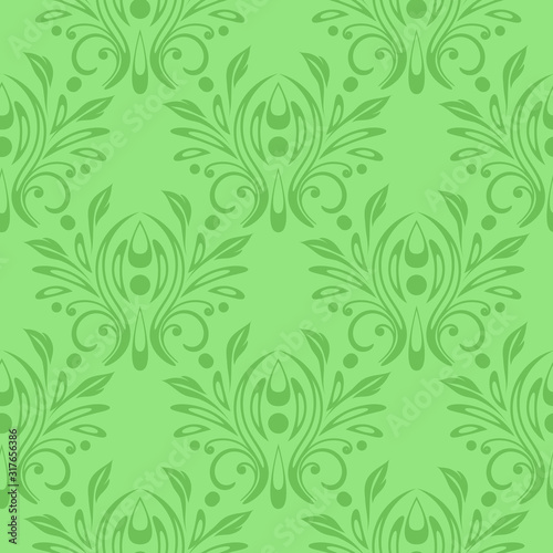 Green floral seamless pattern. Pale green background