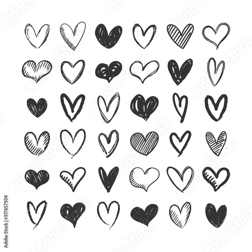 Hand drawn hearts. Valentine's day heart doodles. Love illustrations.
