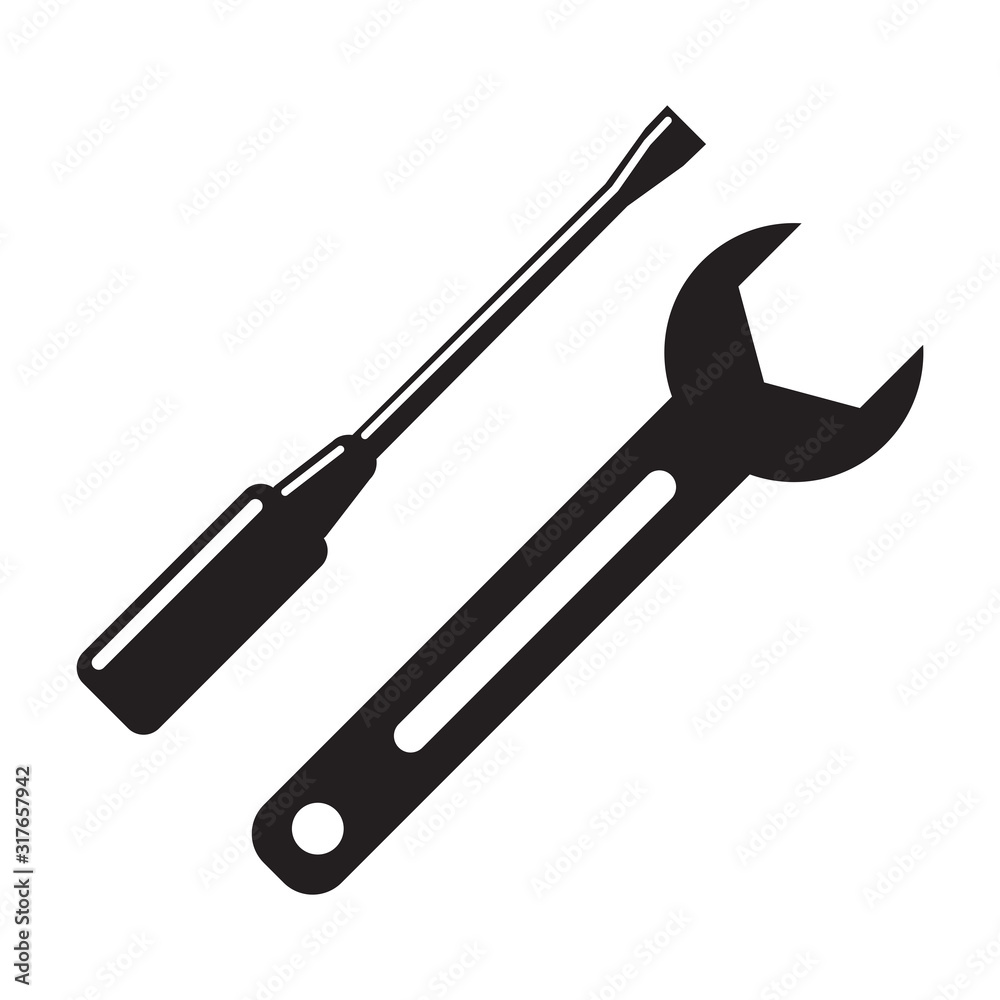 wrench, screwdriver icon vector symbol on white background wrench, screwdriver icon vector symbol on white background