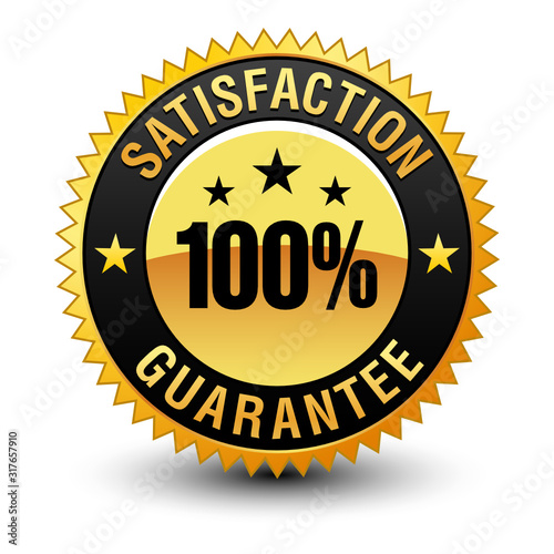 Premium Quality satisfaction guarantee golden badge Seal Sign Isolated on White Background.
