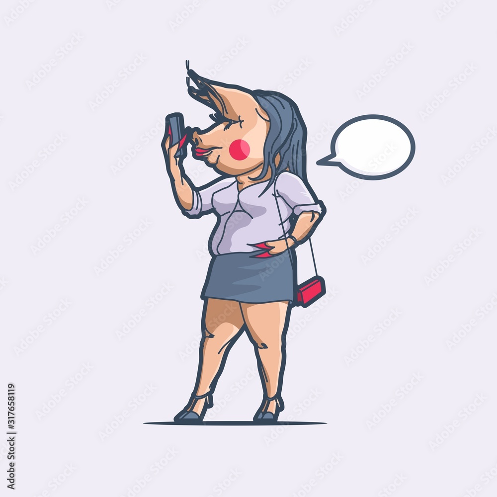 Transformed girl with a phone. Caricature of a selfie. Transformed girl with a phone. Caricature of a selfie.