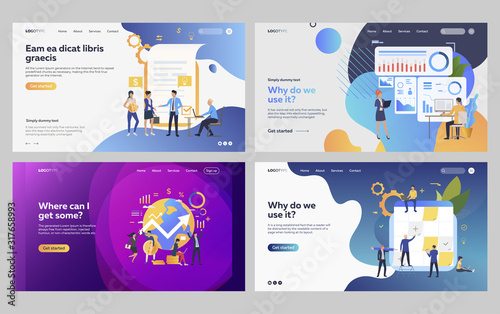 Set of office staff developing financial strategy. Flat vector illustrations of business people analyzing project results. Development, analytics concept for banner, website design or landing web page