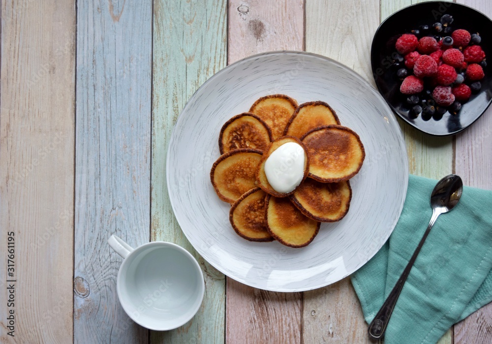 custom made wallpaper toronto digital Top view fritters and fresh berries on color wooden background