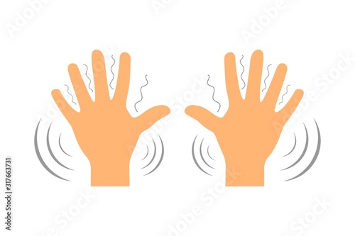 Shivering in the hands of the symptoms of various mental disorders, panic, fear, parkenson's disease. flat vector illustration isolated on white background