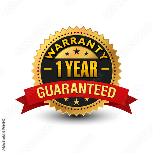 Isolated 1 year warranty guaranteed golden seal over white background.