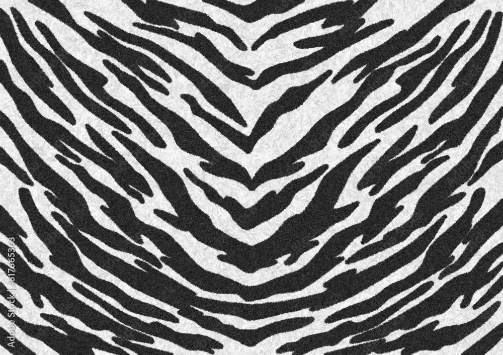 The Black-White Tiger Stripes Fur texture, carpet animal skin background,  black and orange theme color, look smooth, fluffy and soft, fashion clothes  textile concept. Design by using photoshop brush. Stock Illustration |
