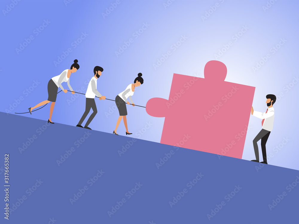 Business teamwork and leader vector concept with businessmen and women pulling cube uphill. Symbol of leadership, motivation, ambition, team effort, growtha and success. Eps10 illustration. Business teamwork and leader vector concept with businessmen and women pulling cube uphill. Symbol of leadership, motivation, ambition, team effort, growtha and success. Eps10 illustration.