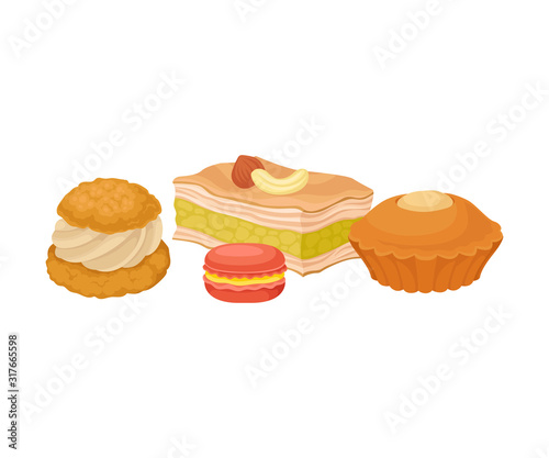 Sweet and Sugary Pastry Isolated on White Background Vector Illustration. Food for Good Brain Function