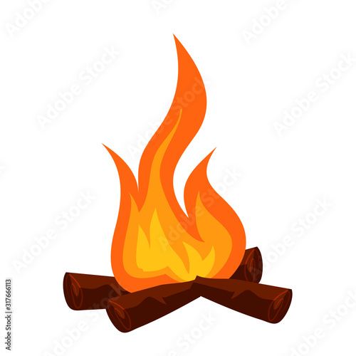 Night burning bonfire with wood isolate on white