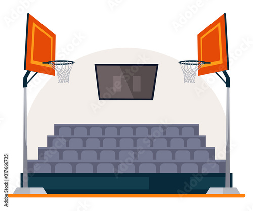 Basketball stadium arena with two basket, fan zone