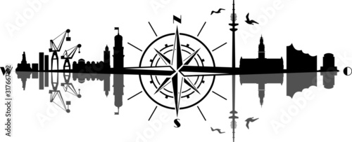 Hamburg City Compass Vector Silhouette Skyline Outline