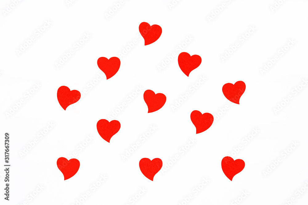Valentine day concept. Many red heart  isolated on white background with clipping path. 