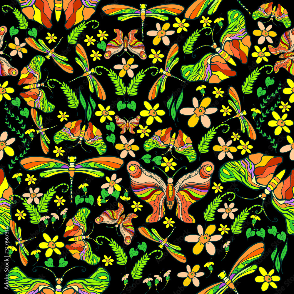 seamless floral pattern with butterflies seamless floral pattern with butterflies