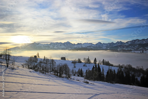 Beautiful winter scenery in Bukowina Tatrzanska