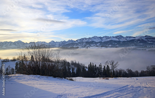 Beautiful winter scenery in Bukowina Tatrzanska