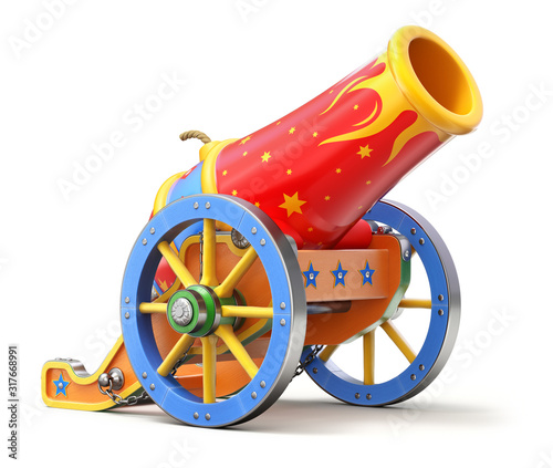 Foto Ancient circus cannon on white background - 3D illustration