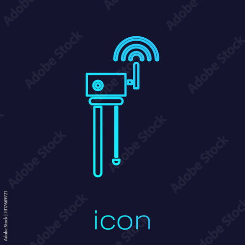 Turquoise line Router and wi-fi signal symbol icon isolated on blue background. Wireless ethernet modem router. Computer technology internet. Vector Illustration