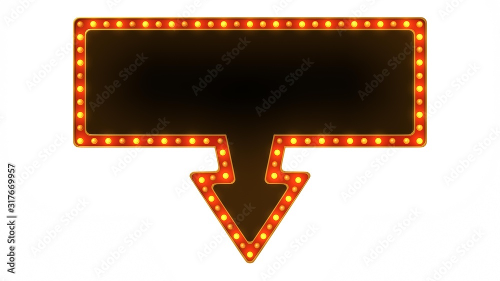 Arrow marquee light board sign retro on white background. 3d rendering Arrow marquee light board sign retro on white background. 3d rendering