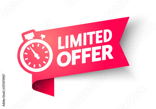 vector illustration Red Limited Offer Banner With Clock For Promotion. Last Chance Label On Isolated Background.  photo
