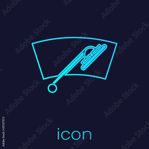 Turquoise line Windscreen wiper icon isolated on blue background. Vector Illustration