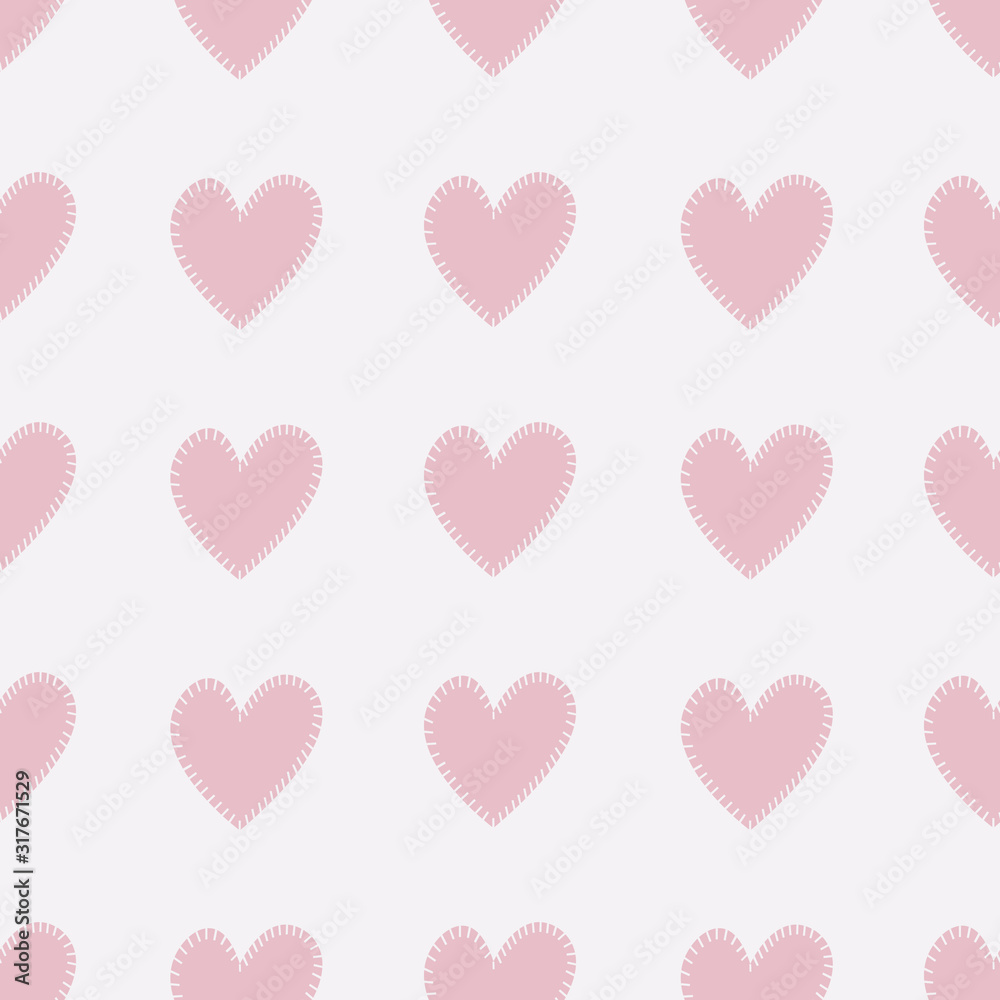 Seamless pattern with pink hearts. Vector illustration.