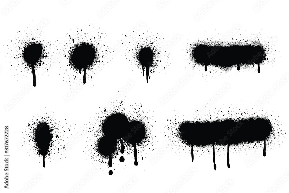 Spray Paint Vector Elements isolated on White Background, Lines and Drips Black ink splatters, Ink blots set, Street style. - obrazy, fototapety, plakaty 