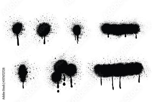 Spray Paint Vector Elements isolated on White Background, Lines and Drips Black ink splatters, Ink blots set, Street style. photo