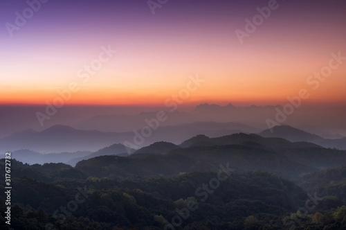 Morning view of Doi Luang Chiang Dao from the beautiful Doi Kham Fa viewpoint, Pha Daeng National Park, Chiang Mai Province.