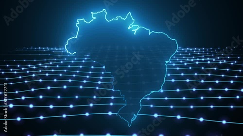 Animated Loop Background of Brazil Digital Map with Glowing lines and particles Technology Connected world Modern futuristic map of Brazilian Map outline