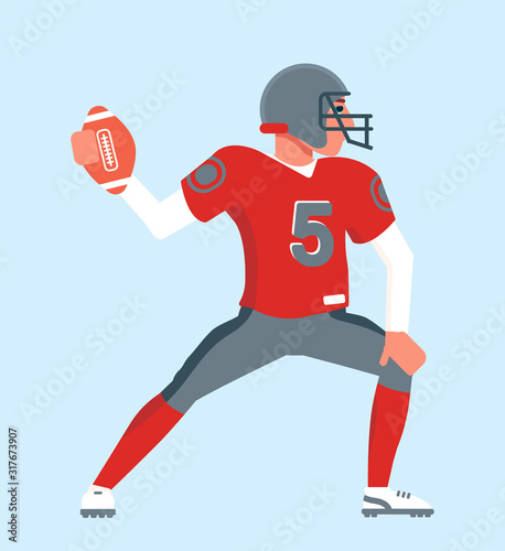 American football quarterback player on blue space