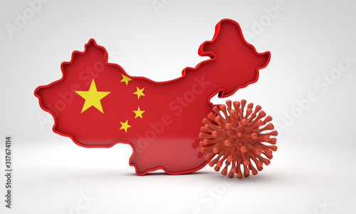 Photography Map of China with deadly corona virus. 3D Rendering