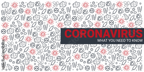 Coronavirus 2019 nCoV. What you need to know. Vector illustration with hand draw doodle background.