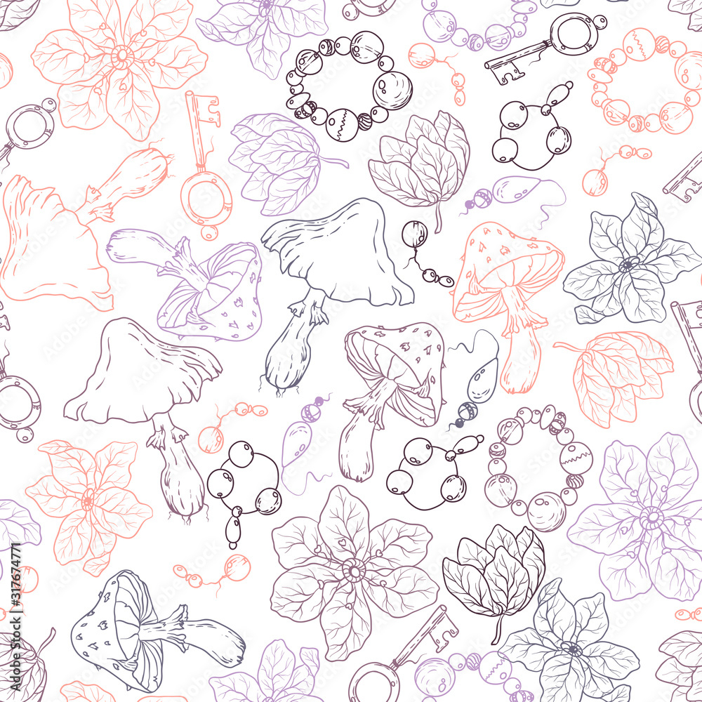 Witchcraft Seamless pattern doodle style in vector illustration