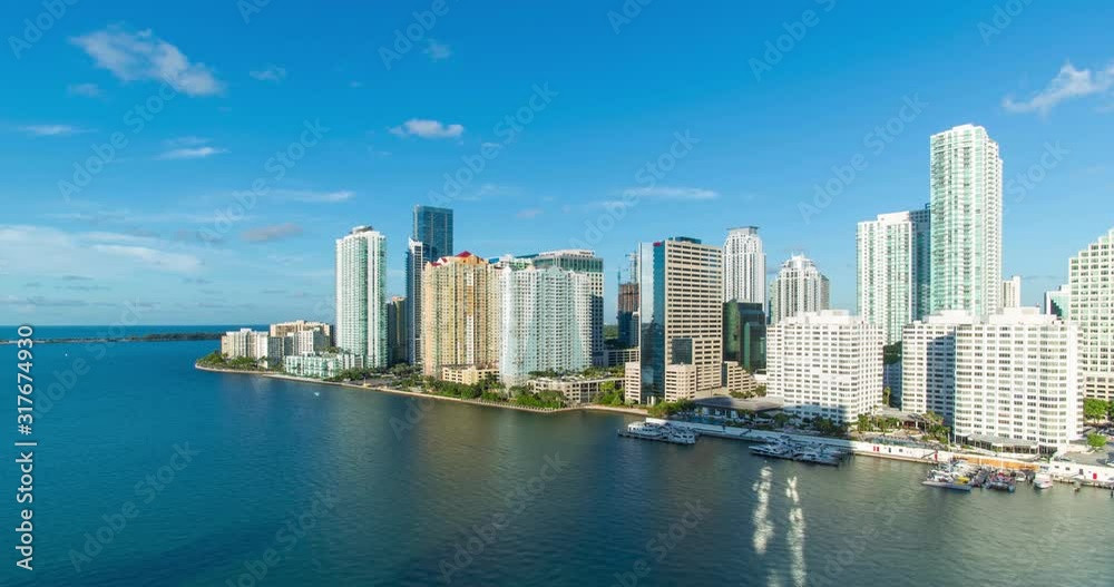View from Brickell Key, a small island covered in apartment towers, towards the Miami skyline, Miami, Florida, USA - Time lapse View from Brickell Key, a small island covered in apartment towers, towards the Miami skyline, Miami, Florida, USA - Time lapse