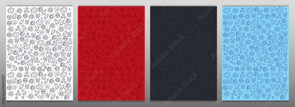 Fototapeta premium Set of Backgrounds with virus. Vector illustration with hand draw doodle elements.